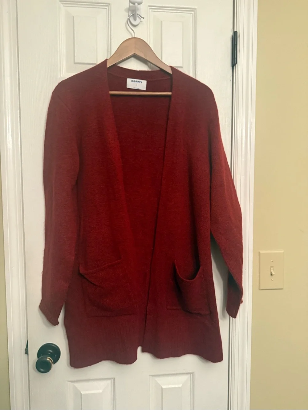 Old Navy woven knit Cardigan Sweater Burgundy maroon medium $59 Anthropologie